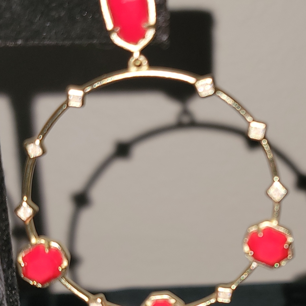 Kendra Scott Shelia Red and Gold Statement Earrings - Picture 2 of 5